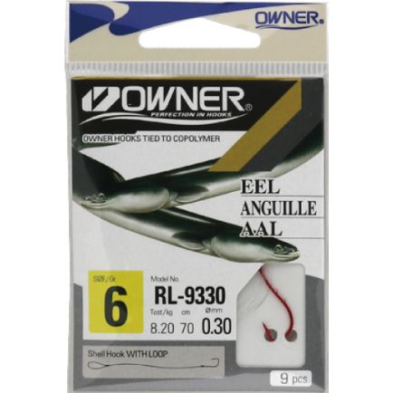 Owner single hooks RL-9330 #8 tied to 0,25mm/70cm copolymer 10pcs