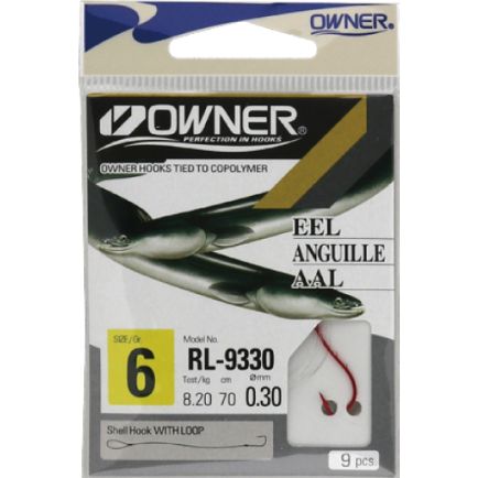 Owner single hooks RL-9330 #8 tied to 0,25mm/70cm copolymer 10pcs
