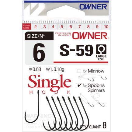 Owner single hooks S-59 large eye #6/8pc